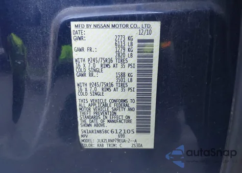 2011 Nissan Pathfinder S from USA, damaged, VIN 5N1AR1NB5BC612105